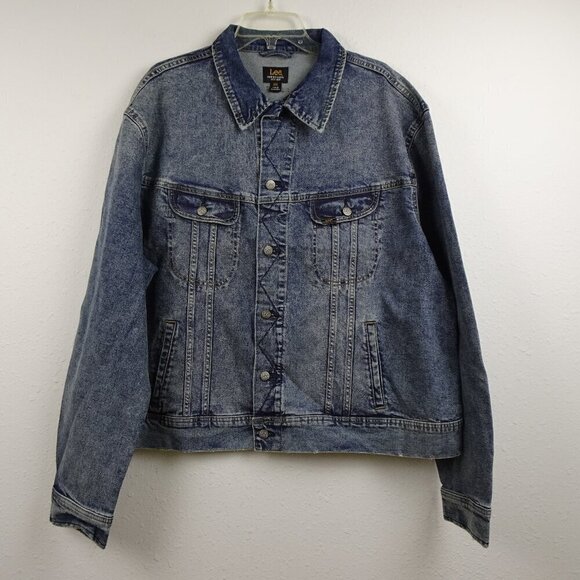 Lee Jean Jacket Men's Size 2XL Blue Stretch Denim Button Front Trucker Jacket - Picture 1 of 10